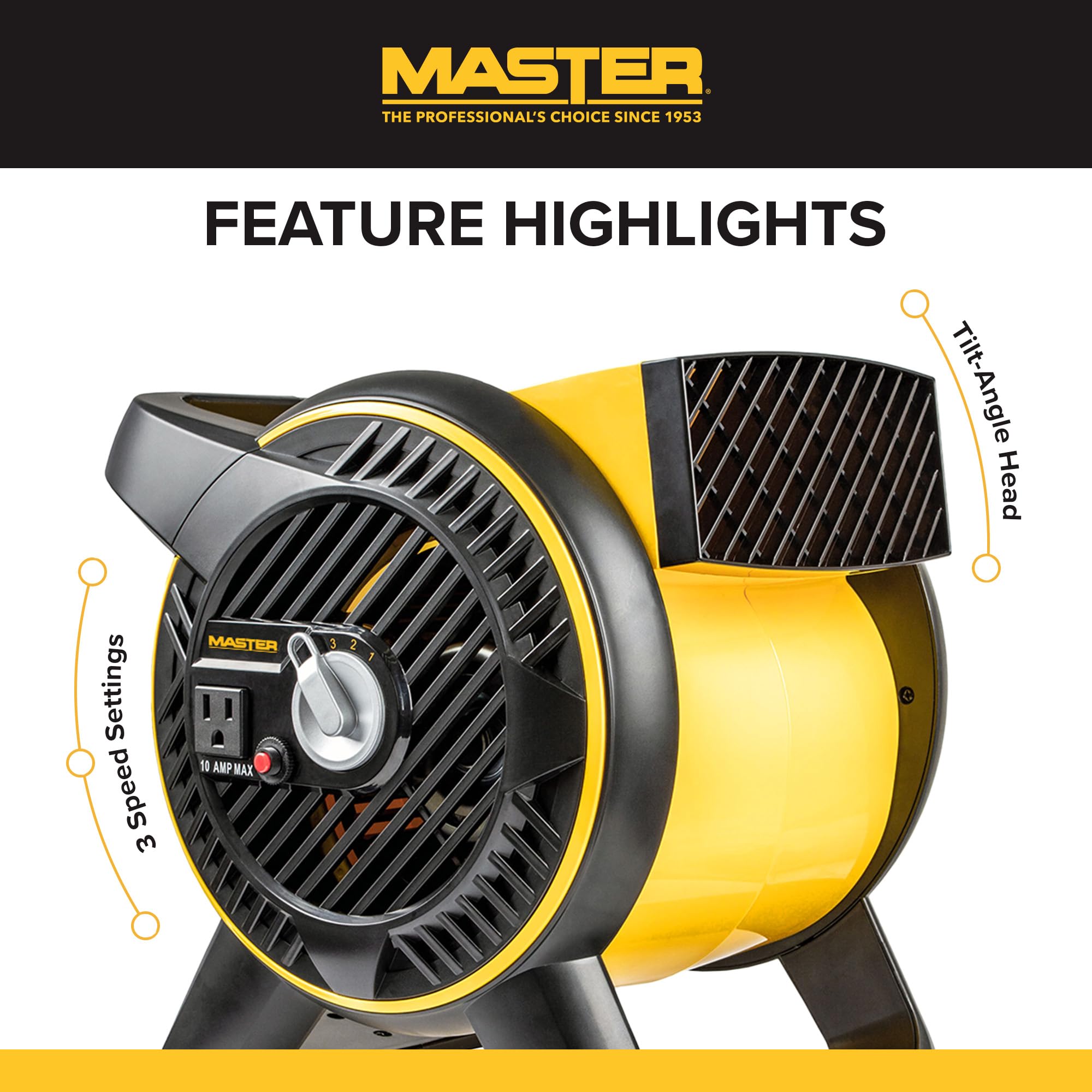 Master Heavy Duty Utility Blower, 3 Speed Portable Floor Fan with Outlet & Pivoting Head for Home & Garage Cooling, Drying and Air Circulation - Image 4