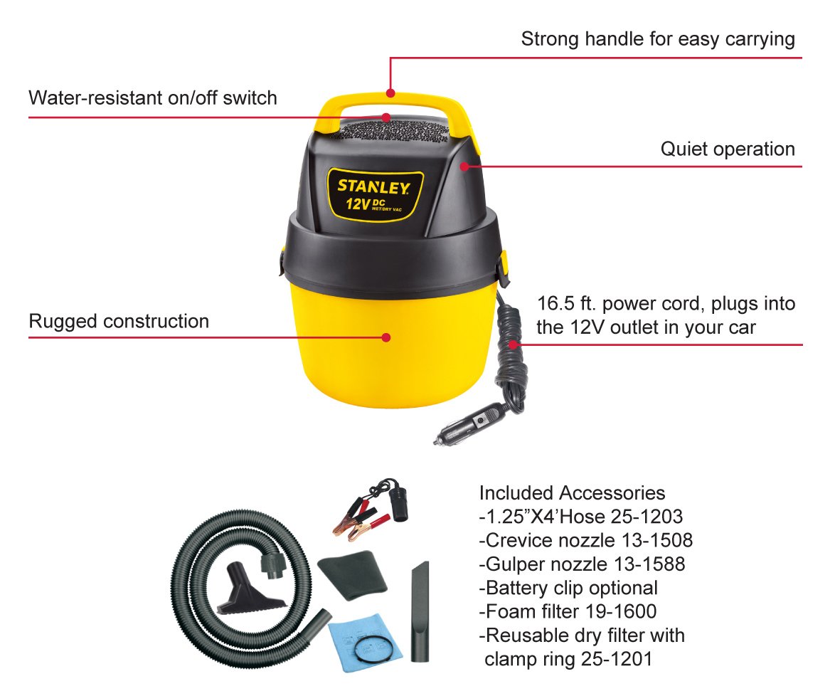 Stanley Wet/Dry Vacuum, 1 Gallon, 12-Volt DC - Image 3