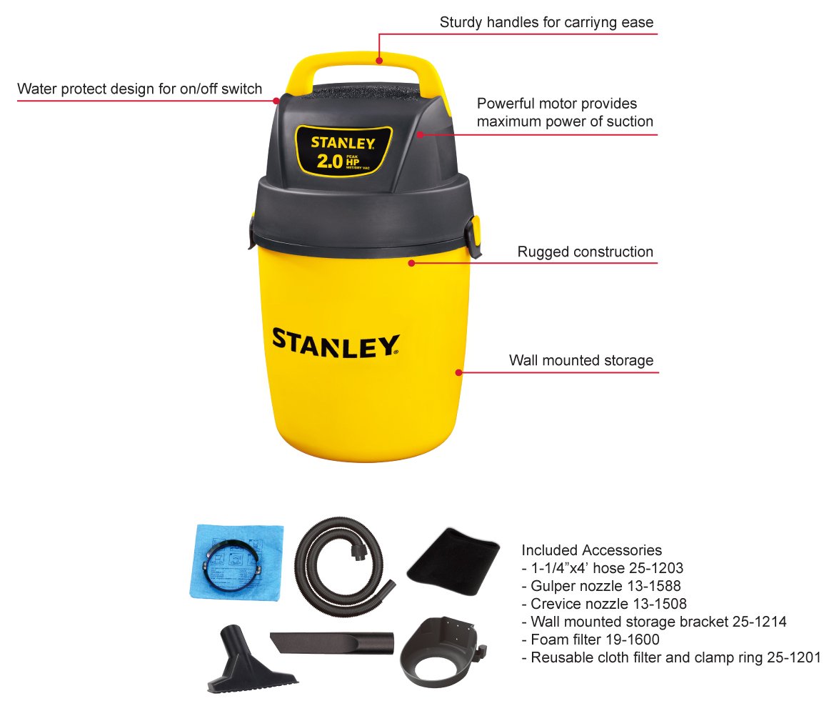 Stanley Wet/Dry Vacuum, 2 Gallon, 2 Horsepower - Image 3