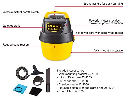 Stanley Wet/Dry Vacuum with Wall Mount, 1 Gallon, 1.5 Horsepower - Image 3